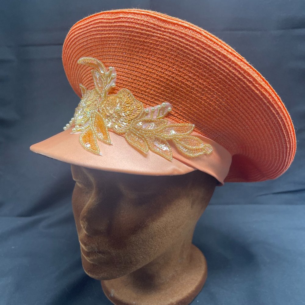 Vintage Peach Whittall and Shon Straw Woven Adjustable Hat One Size Fits all
